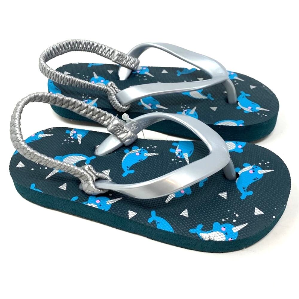 Cat & Jack Toddler Boy's Sandals Blue Narwhal Toddler Size 7/8 M Water Beach NWT